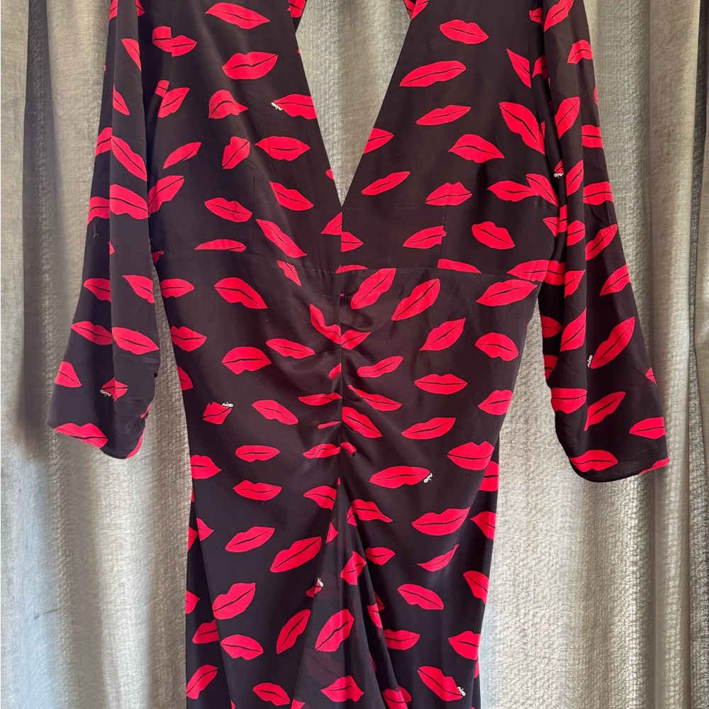 RIXO Black Dress with Red Lip Pattern